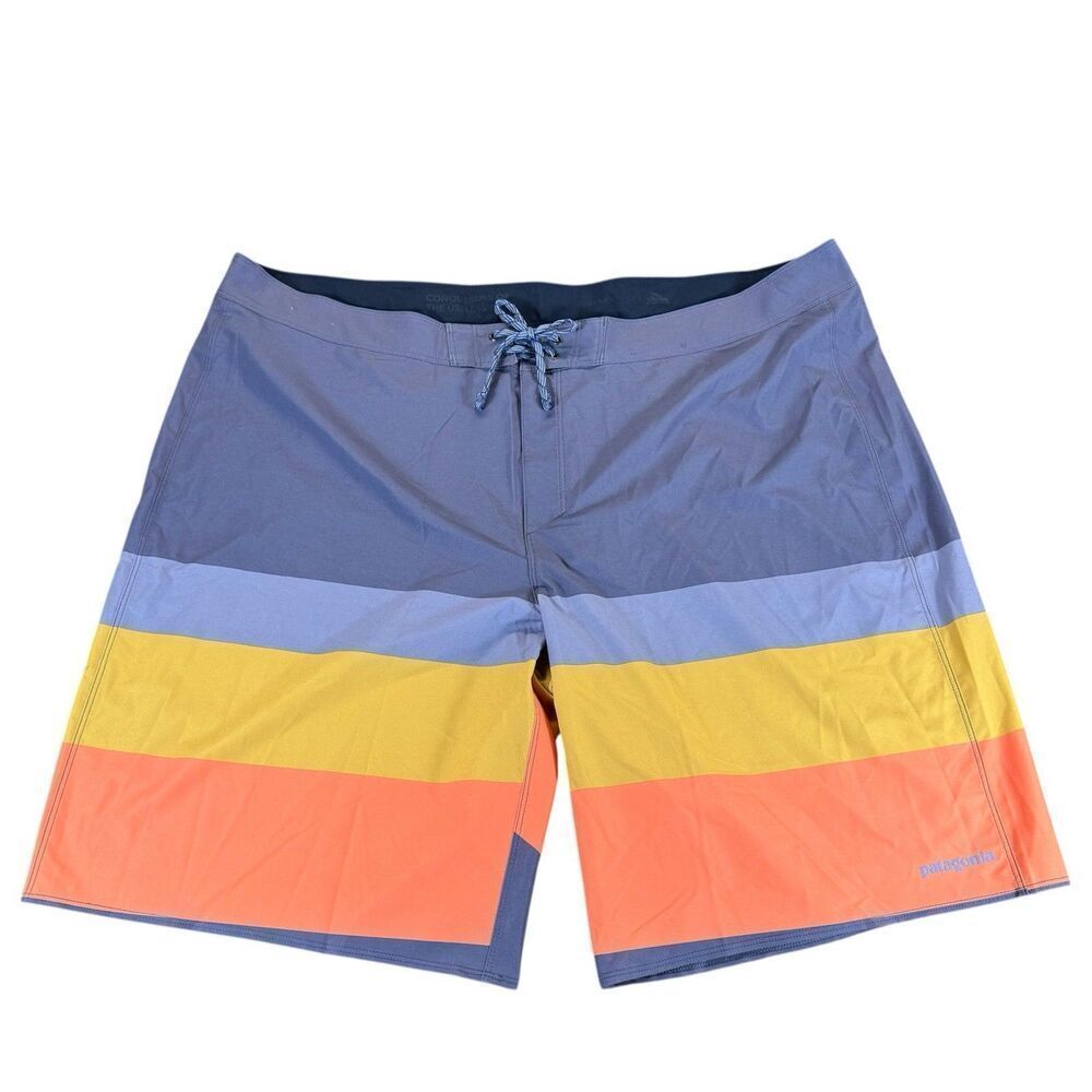 Patagonia 44 Hydropeak Board Shorts Striped Swim Trunks Point Current Blue NWOT